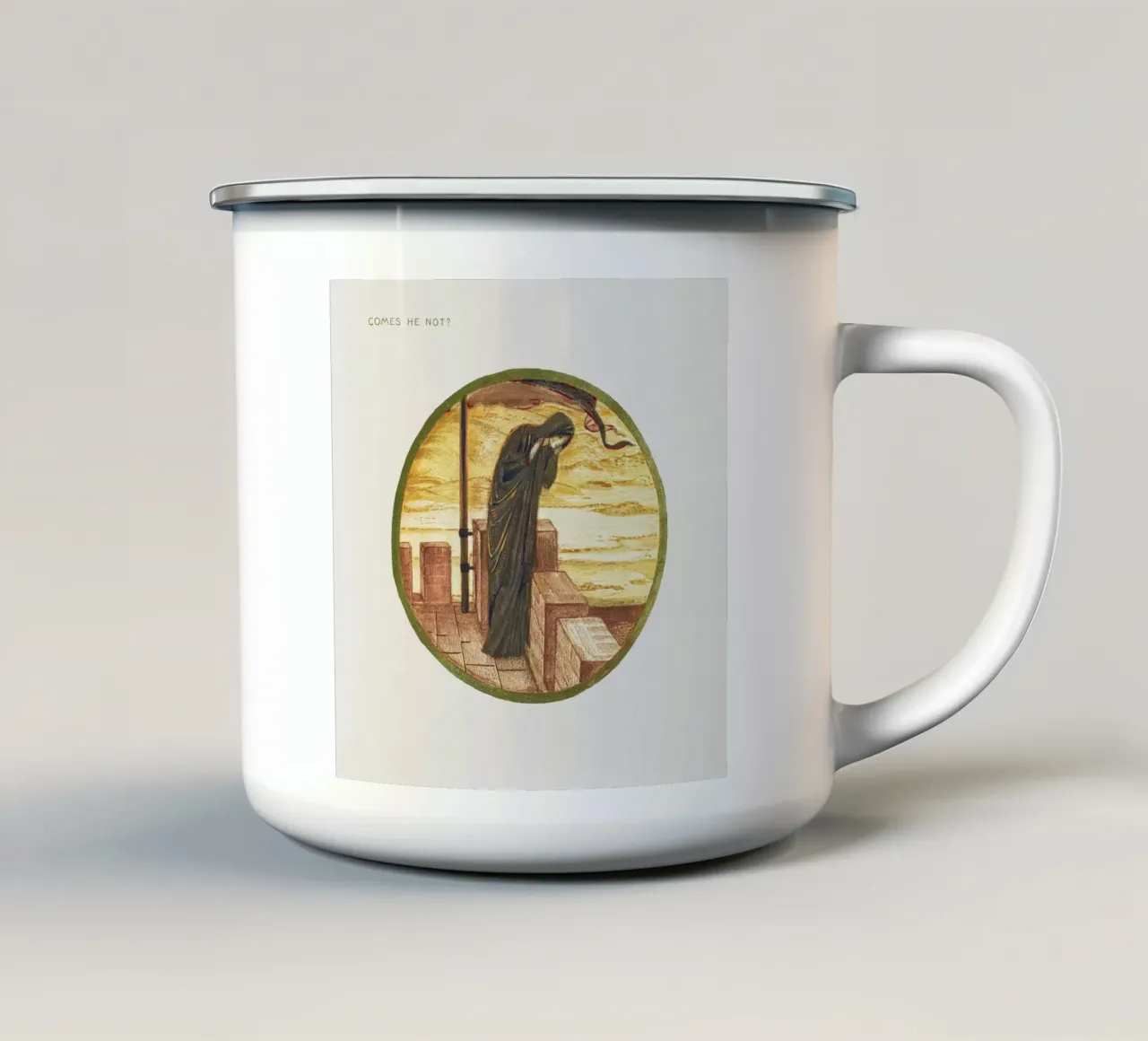 Burne-Jones: Comes He Not? - Arte simbolista del libro di fiori (1905) tazza in smalto da ClubArt