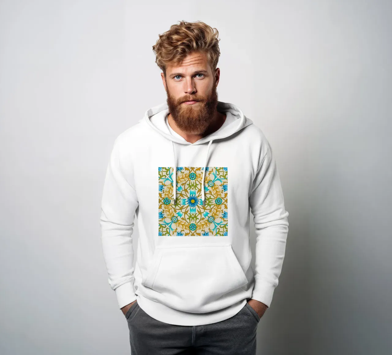 Modello di ornamento floreale d'epoca - Arti e Mestieri Blu e Oro felpa con cappuccio da ClubArt