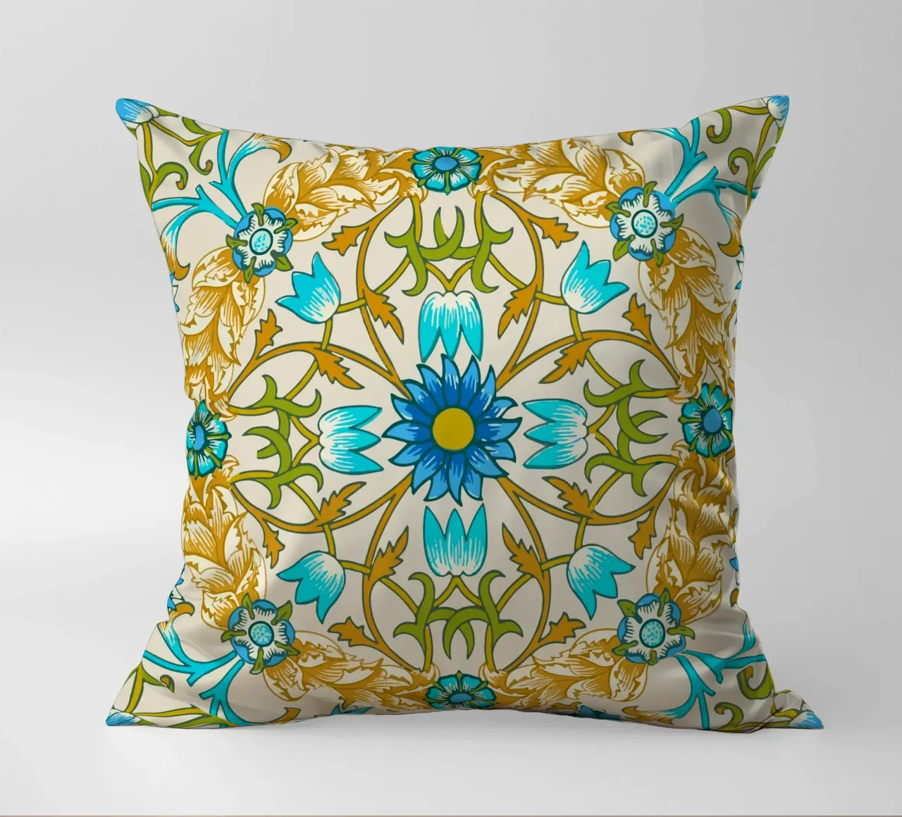 Modello di ornamento floreale d'epoca - Arti e Mestieri Blu e Oro cuscino da ClubArt