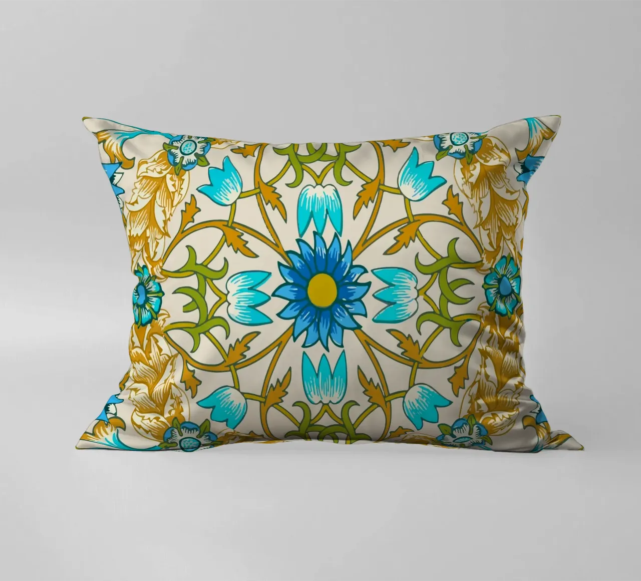 Modello di ornamento floreale d'epoca - Arti e Mestieri Blu e Oro cuscino da ClubArt