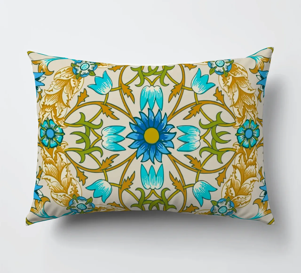 Modello di ornamento floreale d'epoca - Arti e Mestieri Blu e Oro cuscino da ClubArt