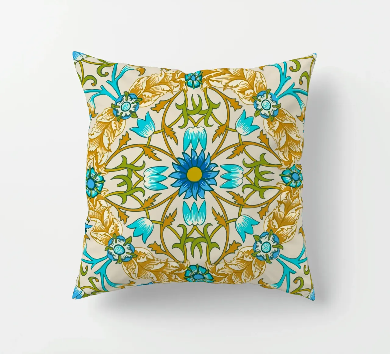 Modello di ornamento floreale d'epoca - Arti e Mestieri Blu e Oro cuscino da ClubArt