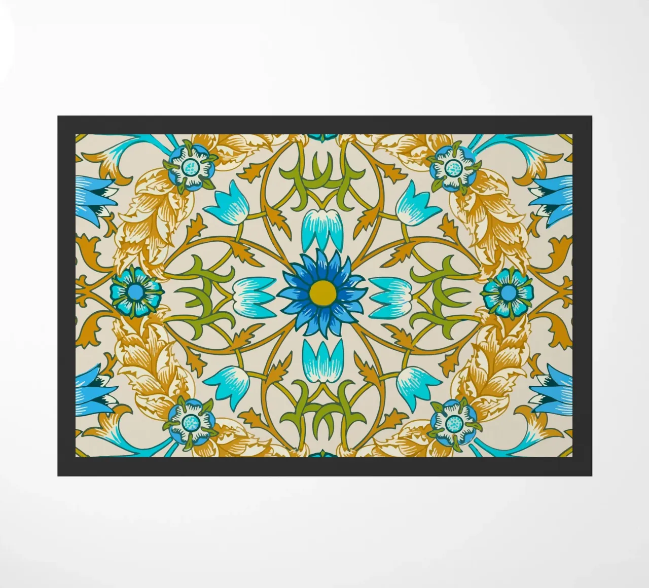 Modello di ornamento floreale d'epoca - Arti e Mestieri Blu e Oro zerbino da ClubArt