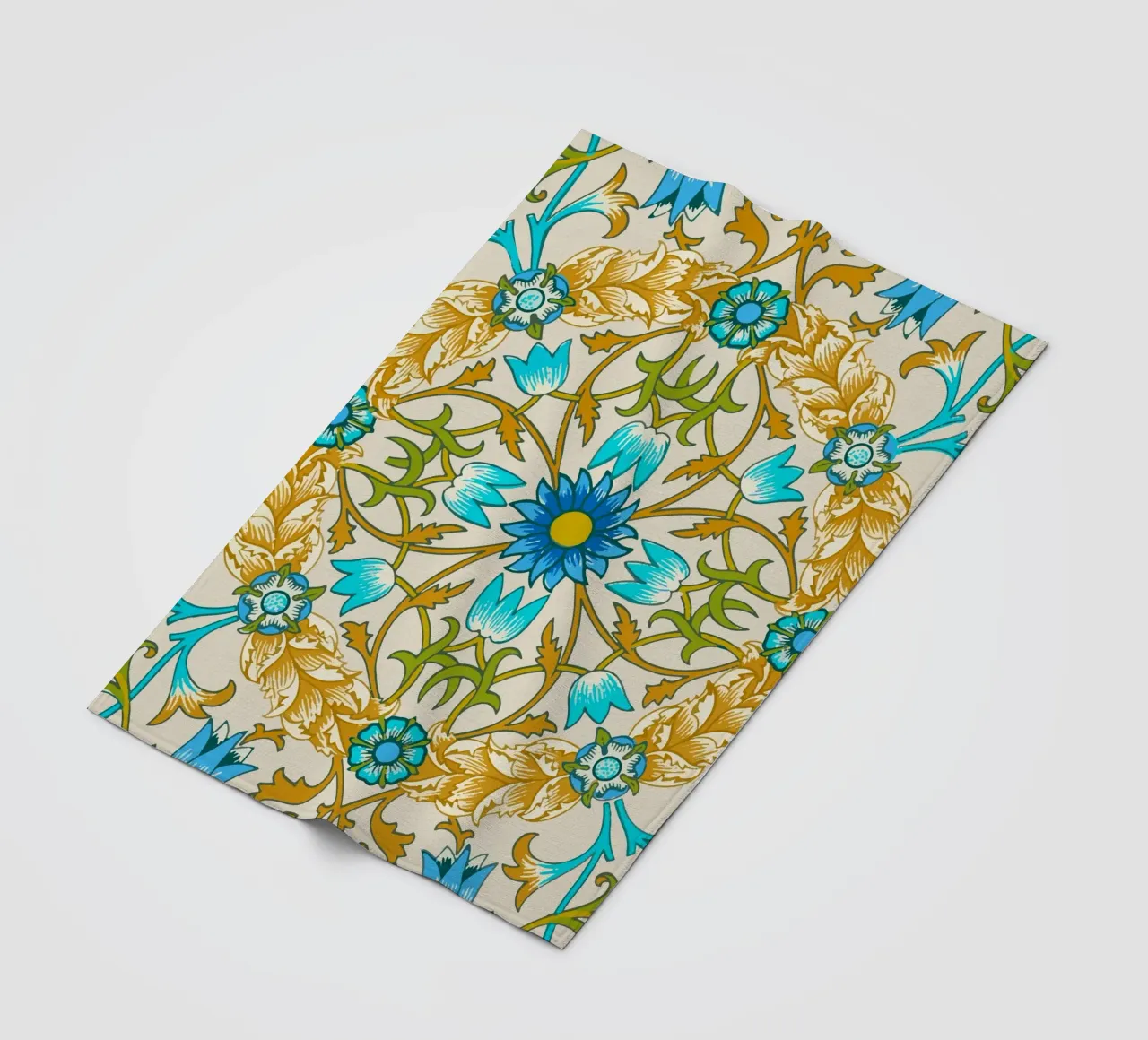 Modello di ornamento floreale d'epoca - Arti e Mestieri Blu e Oro coperta in pile da ClubArt
