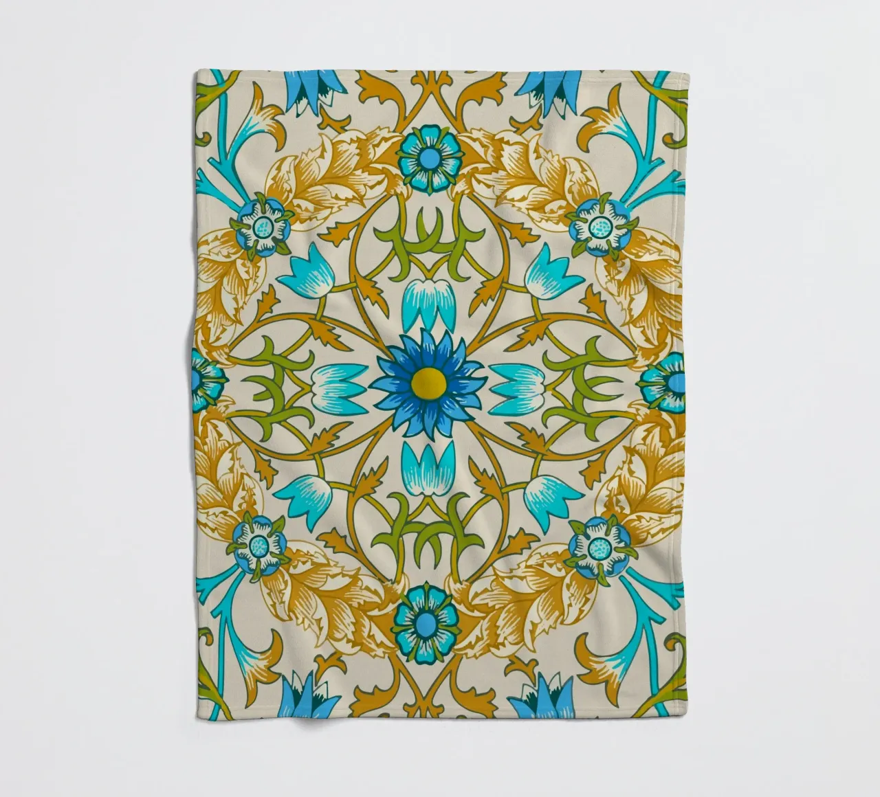 Modello di ornamento floreale d'epoca - Arti e Mestieri Blu e Oro coperta in pile da ClubArt