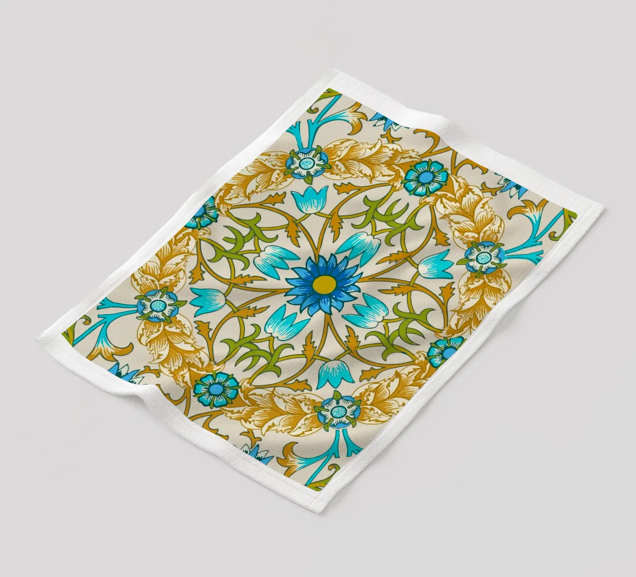Modello di ornamento floreale d'epoca - Arti e Mestieri Blu e Oro coperta in pile da ClubArt