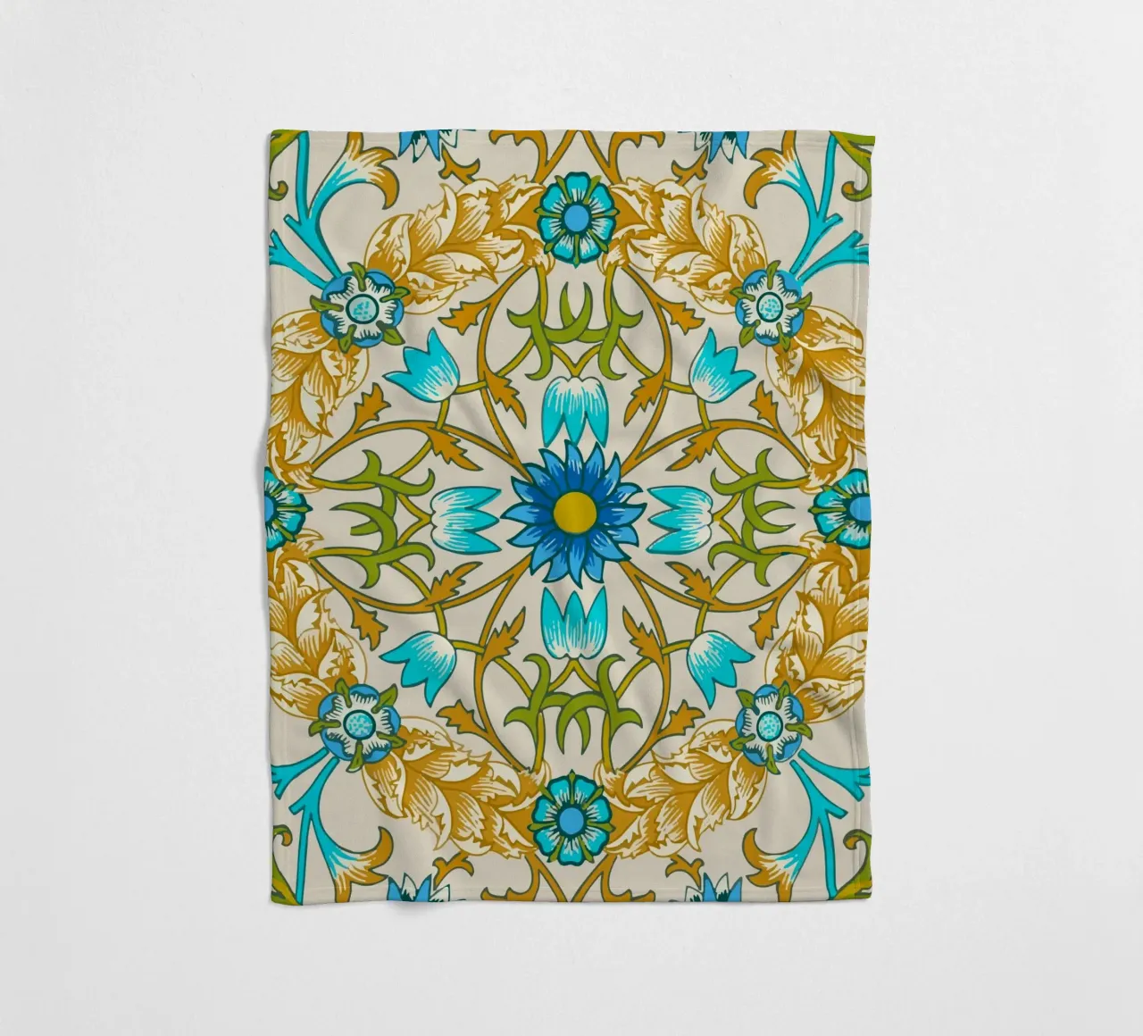 Modello di ornamento floreale d'epoca - Arti e Mestieri Blu e Oro coperta in pile da ClubArt