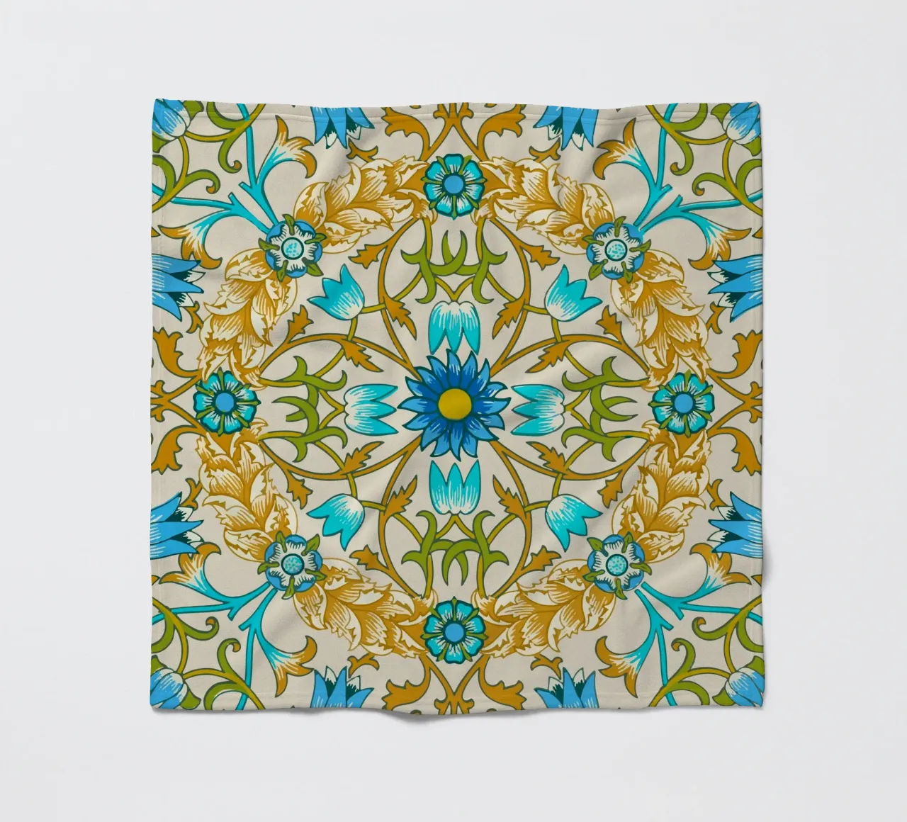 Modello di ornamento floreale d'epoca - Arti e Mestieri Blu e Oro coperta in pile da ClubArt