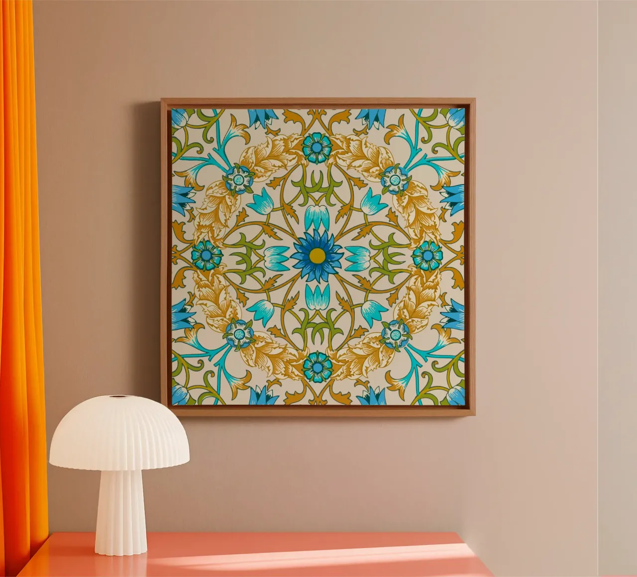 Modello di ornamento floreale d'epoca - Arti e Mestieri Blu e Oro tela con Cornice a cassetta da ClubArt