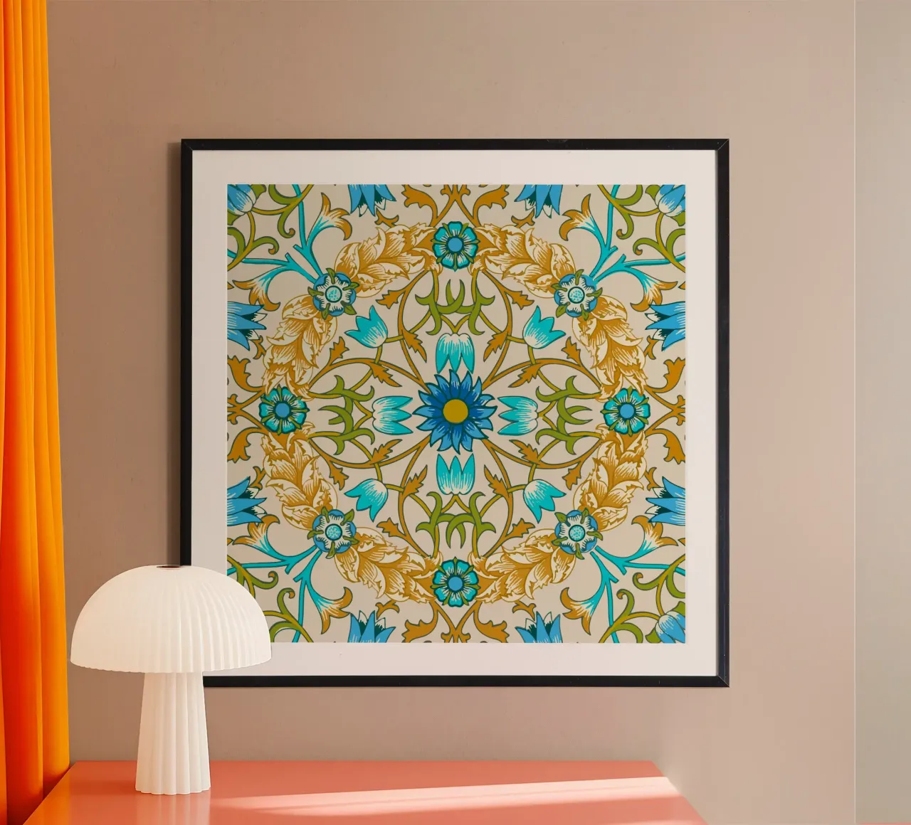 Modello di ornamento floreale d'epoca - Arti e Mestieri Blu e Oro carta hahnemühle da ClubArt