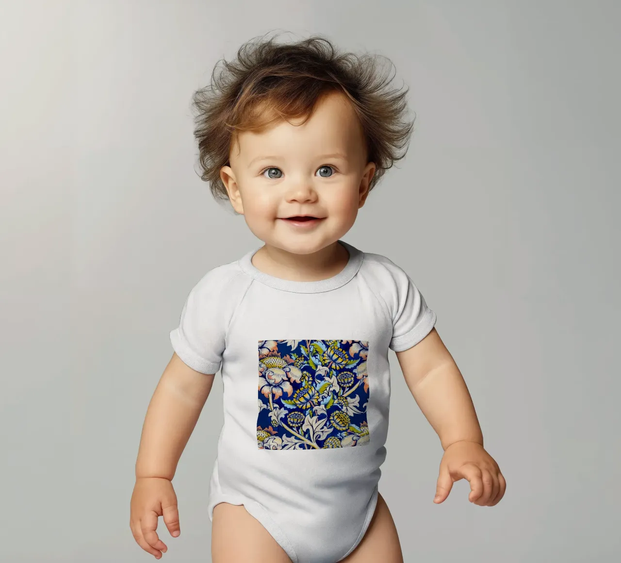William Morris Patrón Floral - Art Nouveau Azul y Amarillo body de bebé de ClubArt