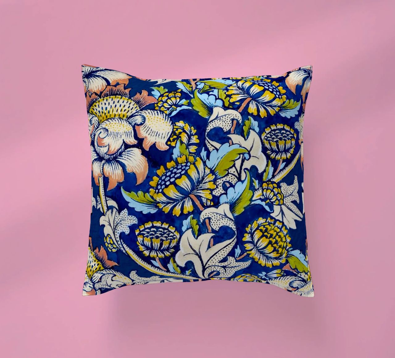 William Morris Floral Pattern - Art Nouveau Bleu & Jaune coussin de ClubArt