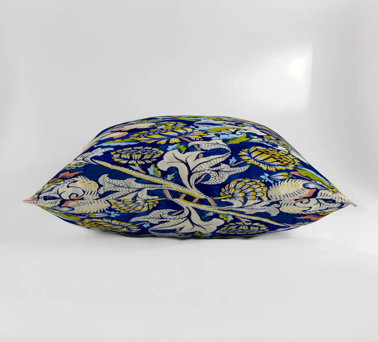 William Morris Floral Pattern - Art Nouveau Blue & Yellow decorative cushion by ClubArt