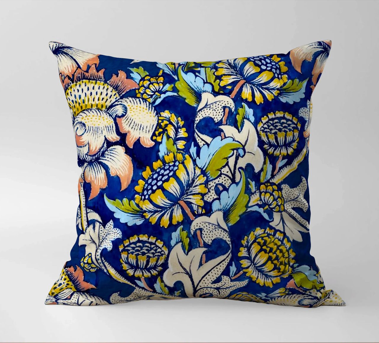 William Morris Floral Pattern - Art Nouveau Bleu & Jaune coussin de ClubArt