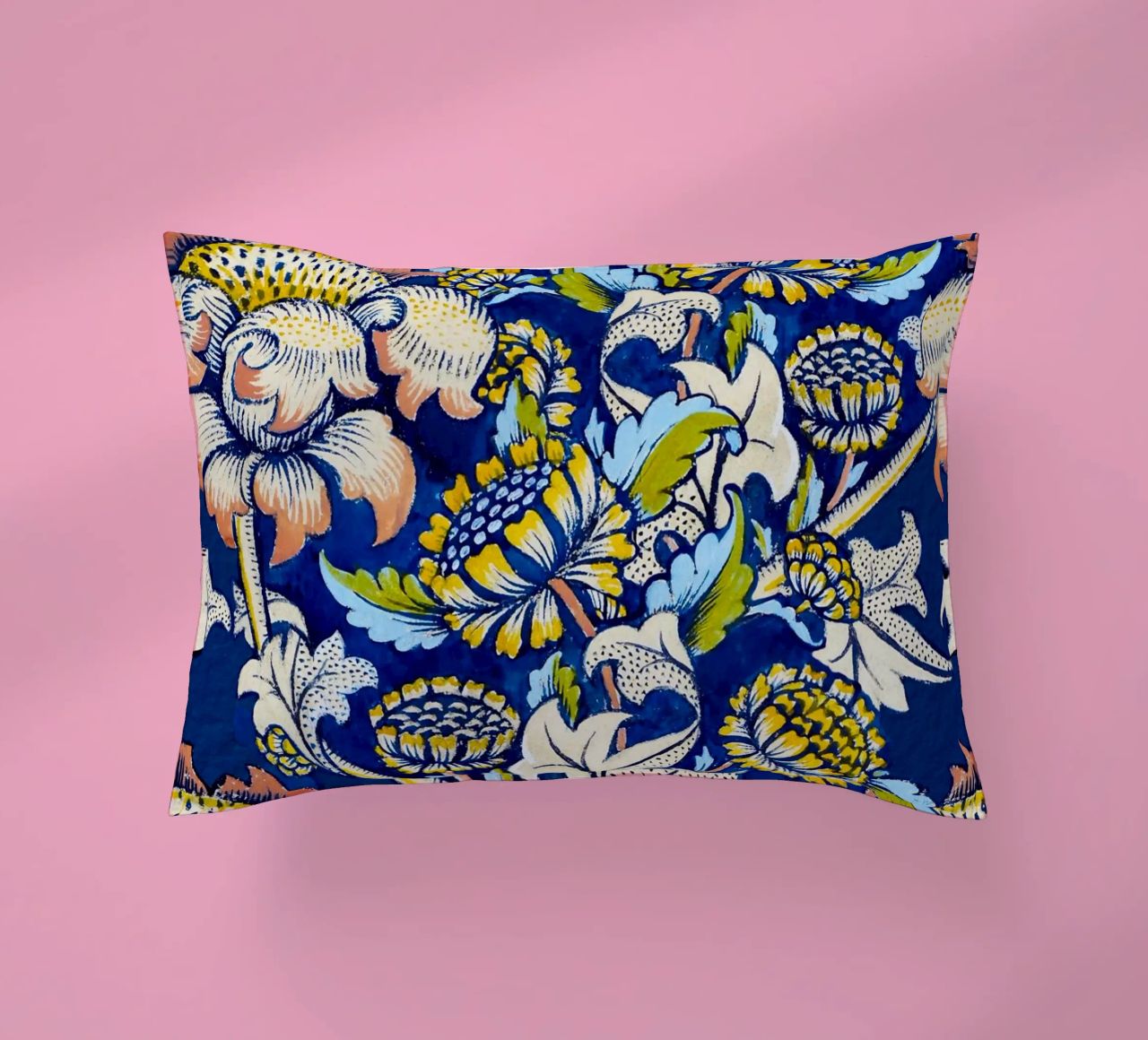 William Morris Floral Pattern - Art Nouveau Bleu & Jaune coussin de ClubArt