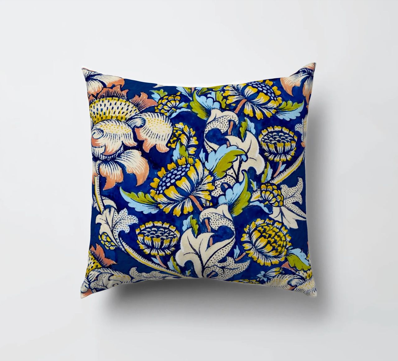 William Morris Floral Pattern - Art Nouveau Bleu & Jaune coussin de ClubArt