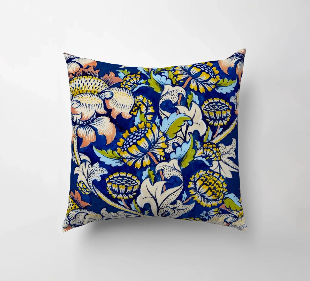 William Morris Floral Pattern - Art Nouveau Bleu & Jaune coussin de ClubArt