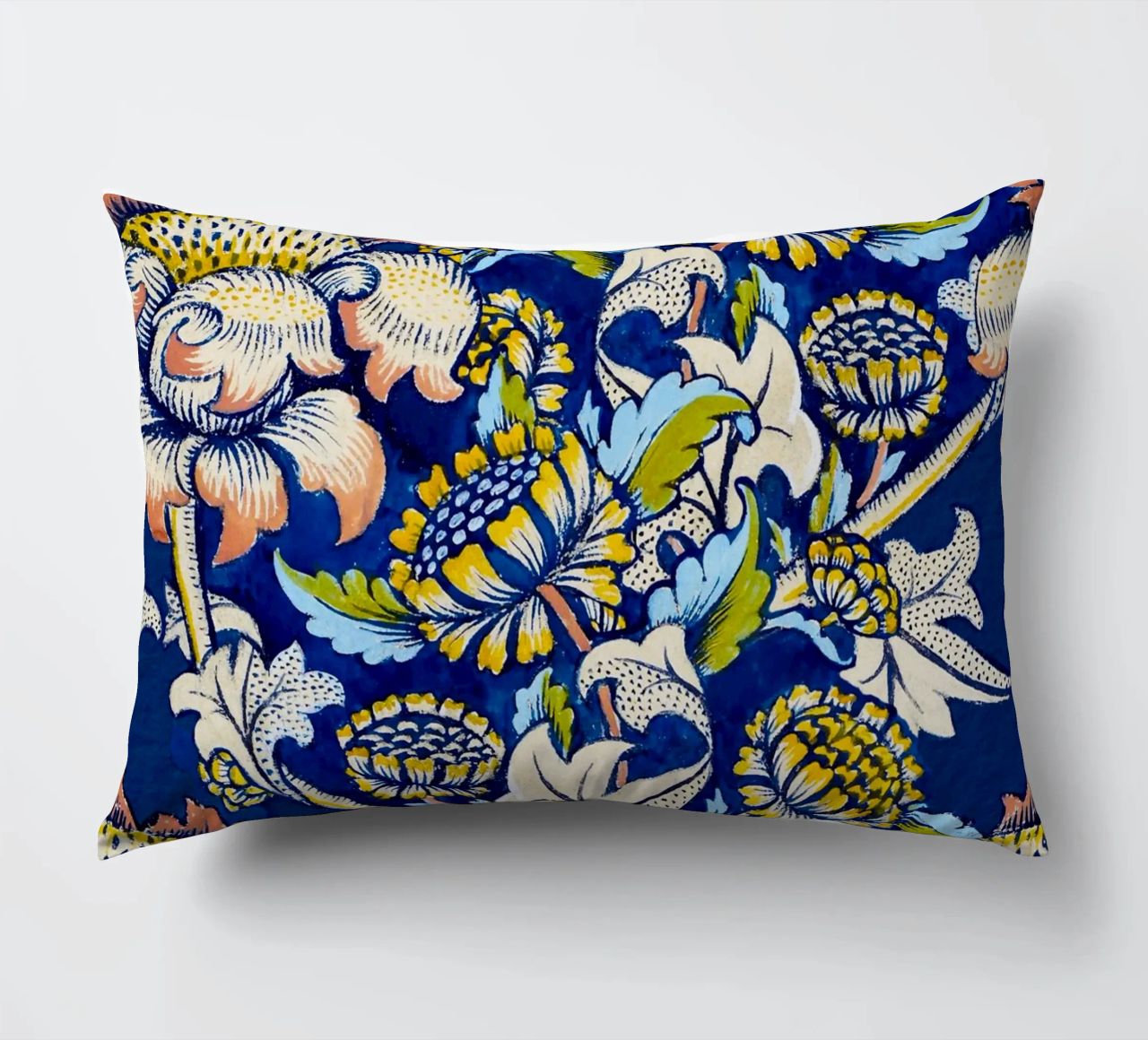 William Morris Floral Pattern - Art Nouveau Bleu & Jaune coussin de ClubArt