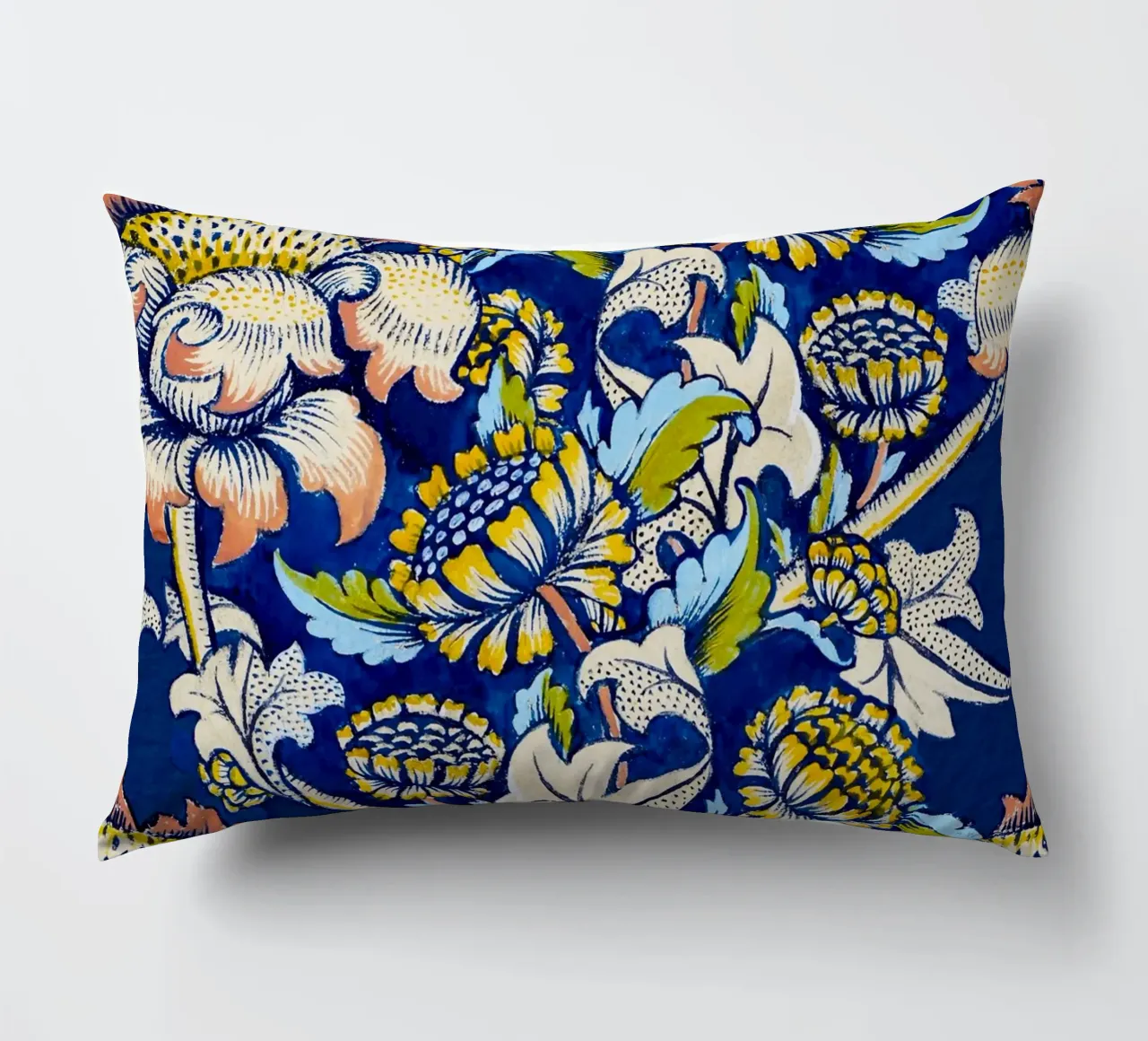 William Morris Floral Pattern - Art Nouveau Blue & Yellow decorative cushion by ClubArt