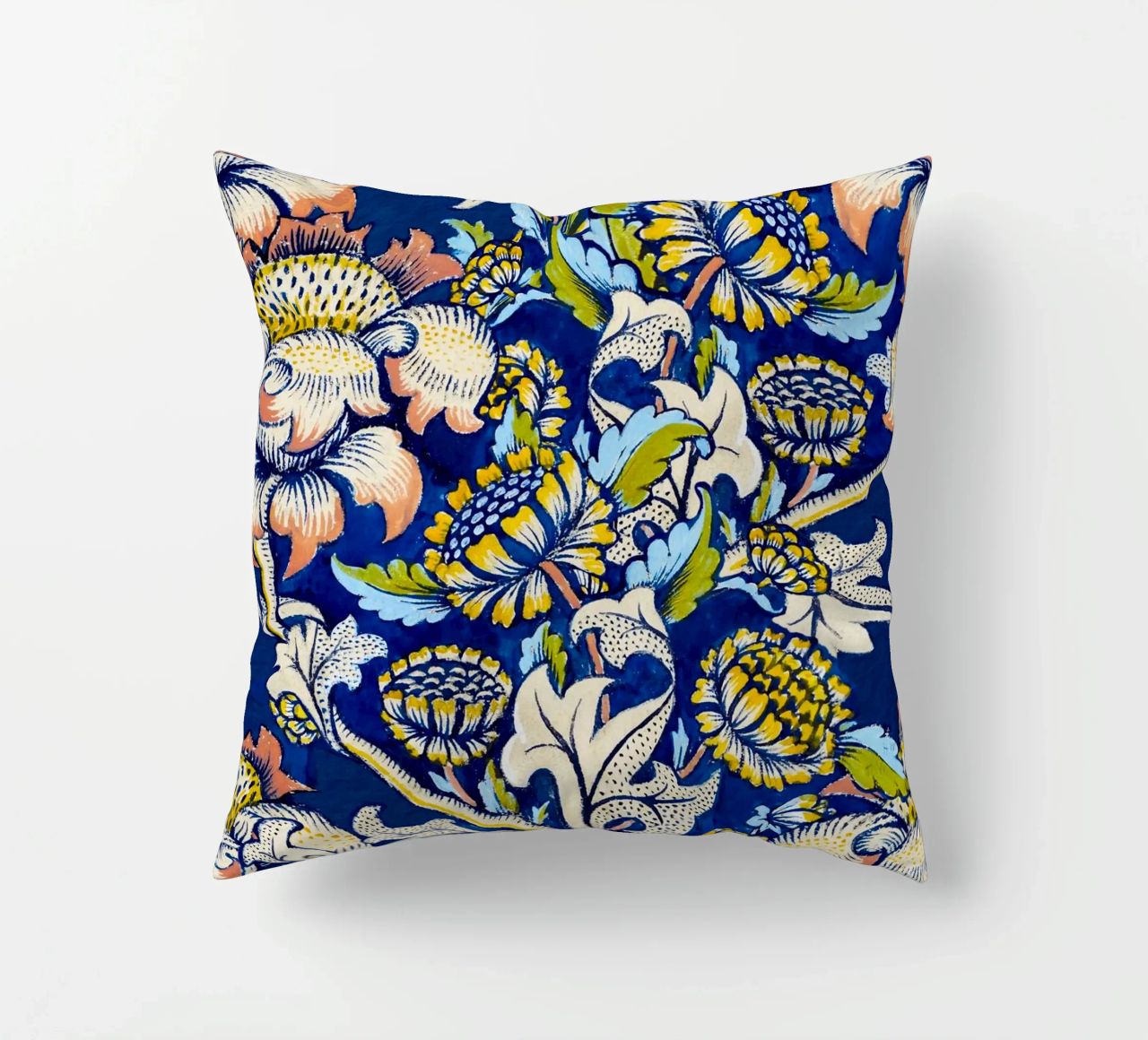 William Morris Floral Pattern - Art Nouveau Bleu & Jaune coussin de ClubArt