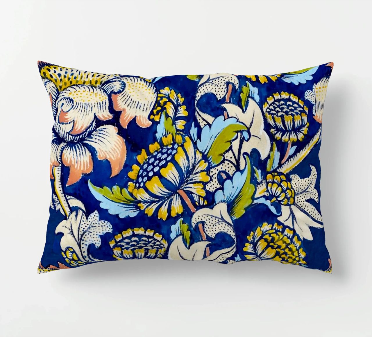 William Morris Floral Pattern - Art Nouveau Bleu & Jaune coussin de ClubArt