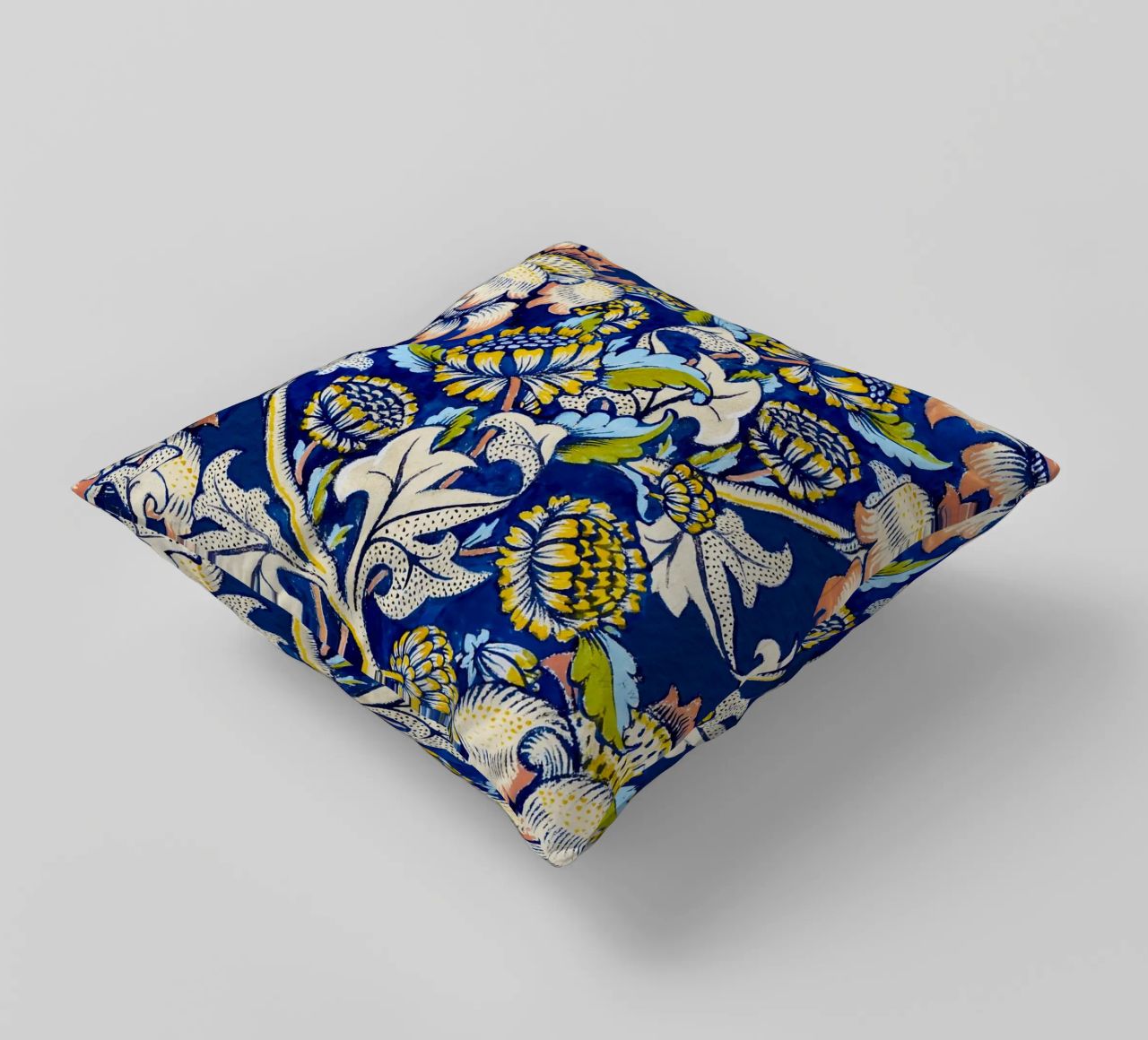 William Morris Floral Pattern - Art Nouveau Bleu & Jaune coussin de ClubArt