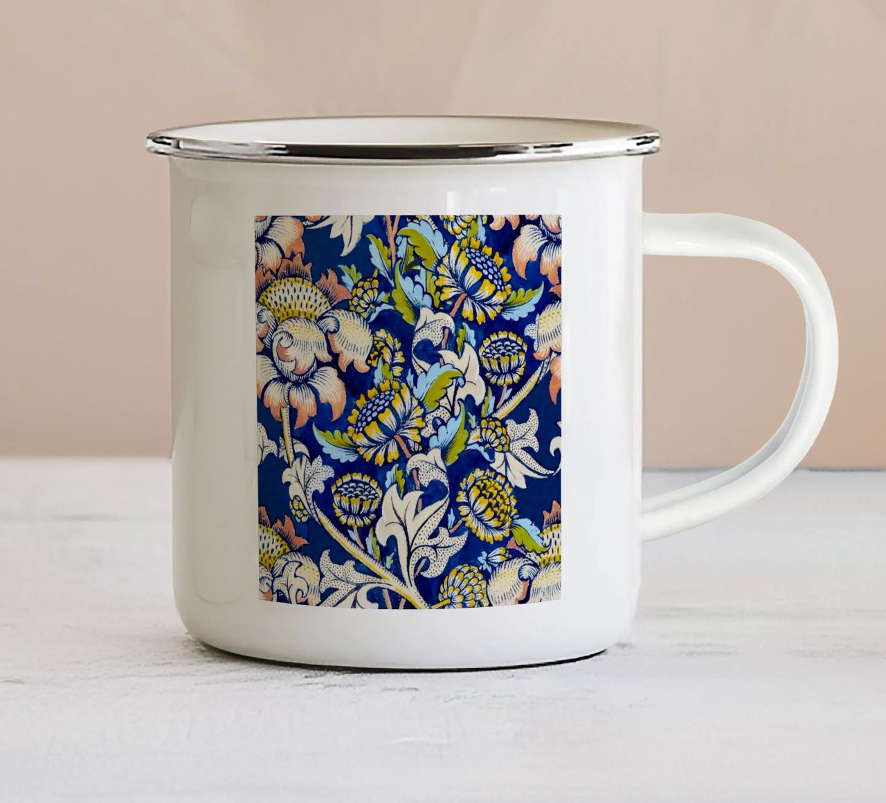 William Morris Floral Pattern - Art Nouveau Bleu & Jaune mug en émail de ClubArt