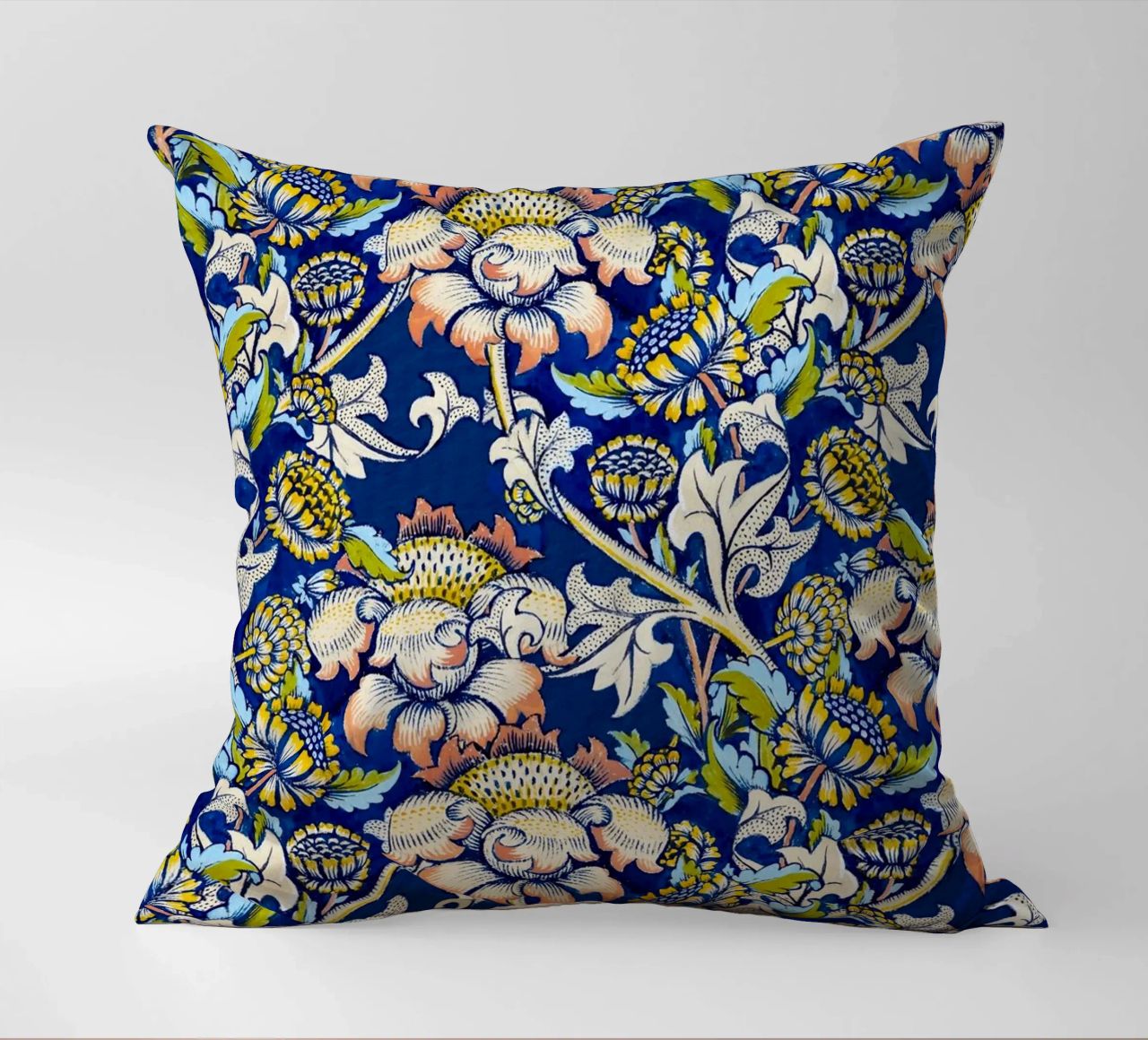 William Morris Floral Pattern - Art Nouveau Bleu & Jaune coussin de ClubArt