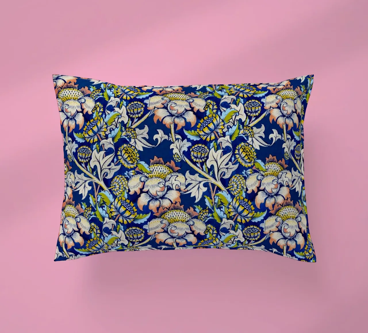 William Morris Floral Pattern - Art Nouveau Blue & Yellow decorative cushion by ClubArt
