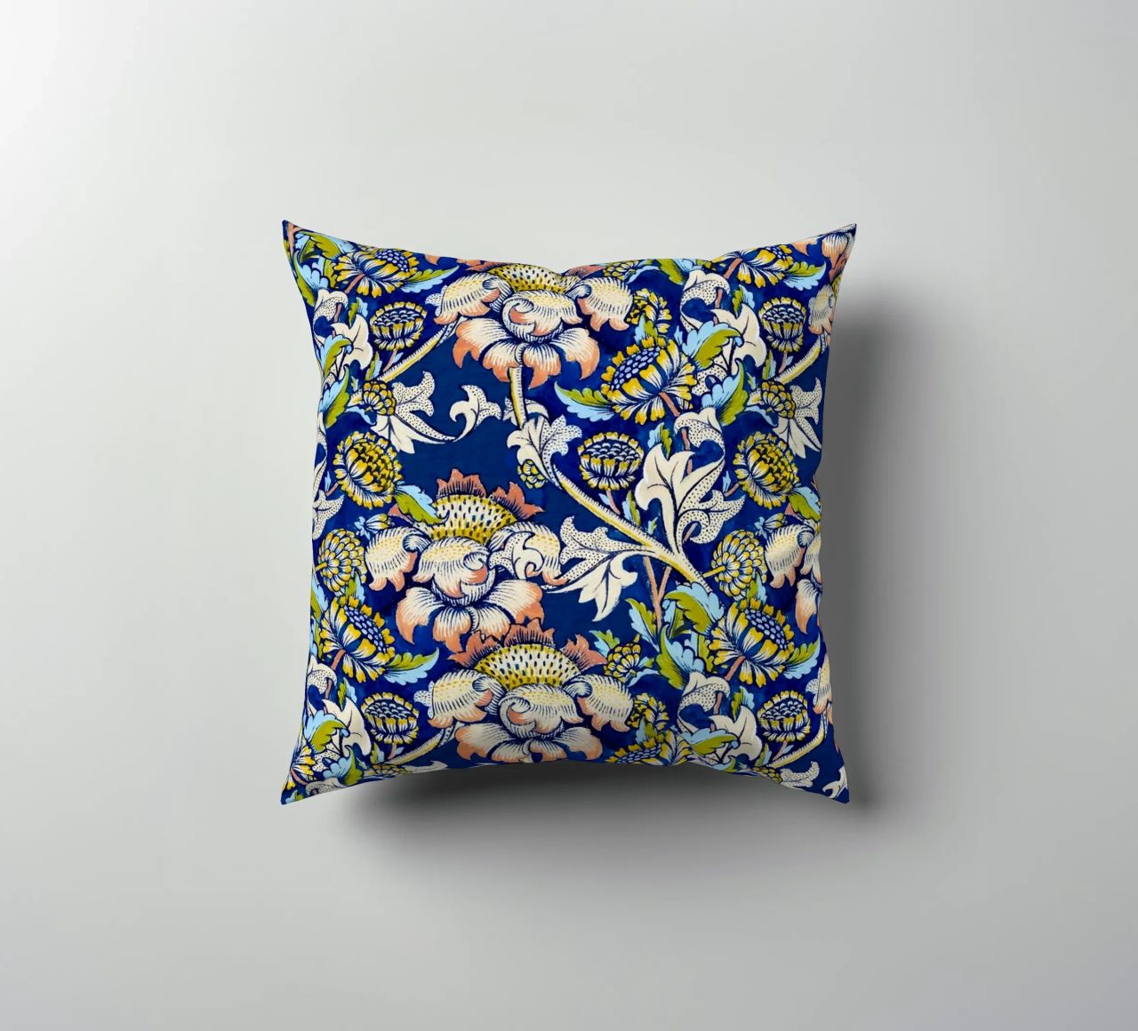 William Morris Floral Pattern - Art Nouveau Bleu & Jaune coussin de ClubArt