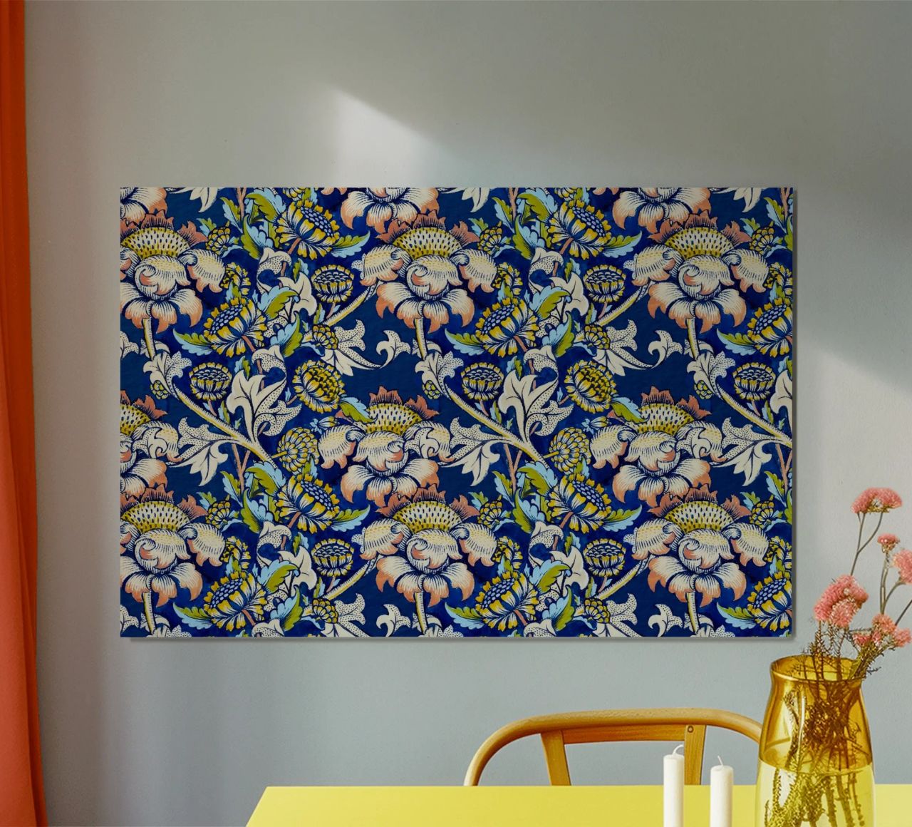 William Morris Floral Pattern - Art Nouveau Bleu & Jaune poster de ClubArt