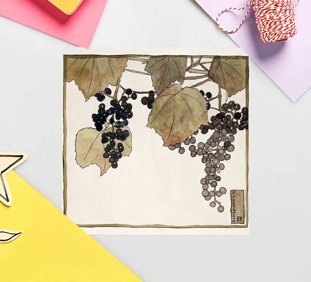 Hannah Overbeck: Frost Grape - Arts & Crafts Botanical (1915 sticker by ClubArt