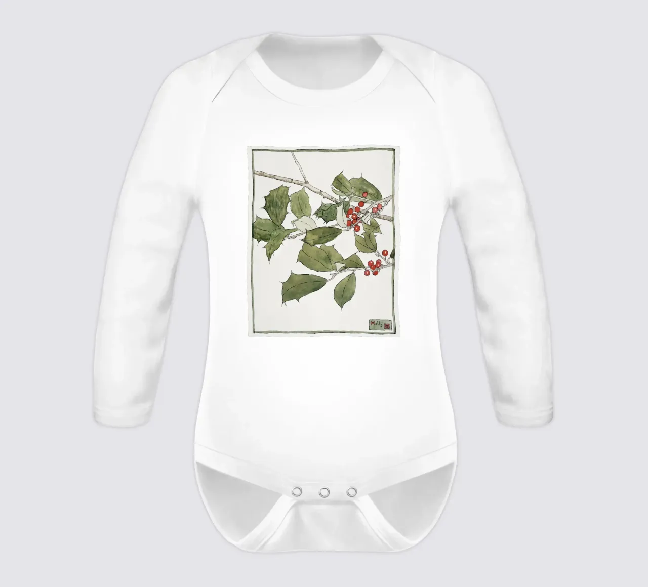 Hannah Overbeck: Holly - Arts & Crafts Botanical (1915) long-sleeve baby romper by ClubArt