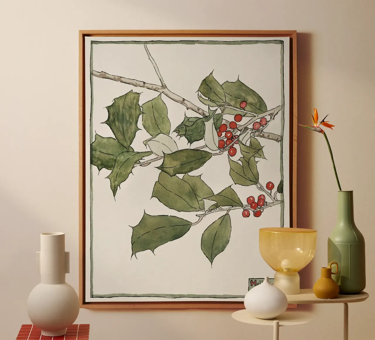 Hannah Overbeck: Hulst - Arts & Crafts Botanisch (1915) canvas met Baklijst van ClubArt