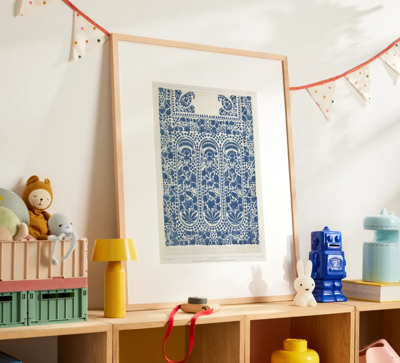 Digby Wyatt: Fine sciarpa indiana - Arte tessile blu vittoriana ( poster con telaio in plastica da ClubArt