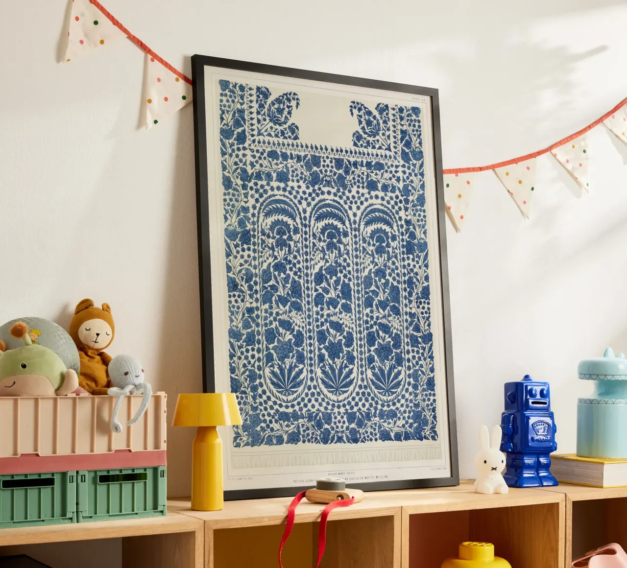 Digby Wyatt: Fine sciarpa indiana - Arte tessile blu vittoriana ( poster con telaio in plastica da ClubArt