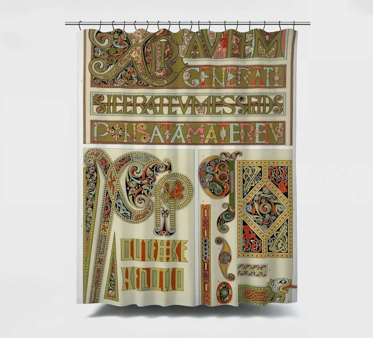 Albert Racine: Medieval Illumination - Celtic Knot Pattern shower curtain by ClubArt