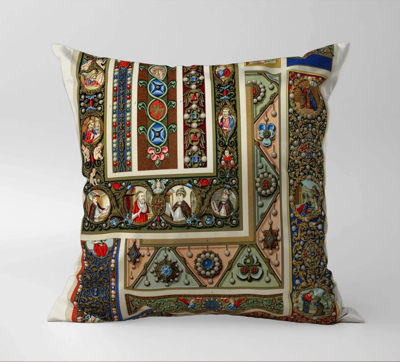 Albert Racine: Medieval Ornaments - Illuminated Manuscript A decorative cushion by ClubArt