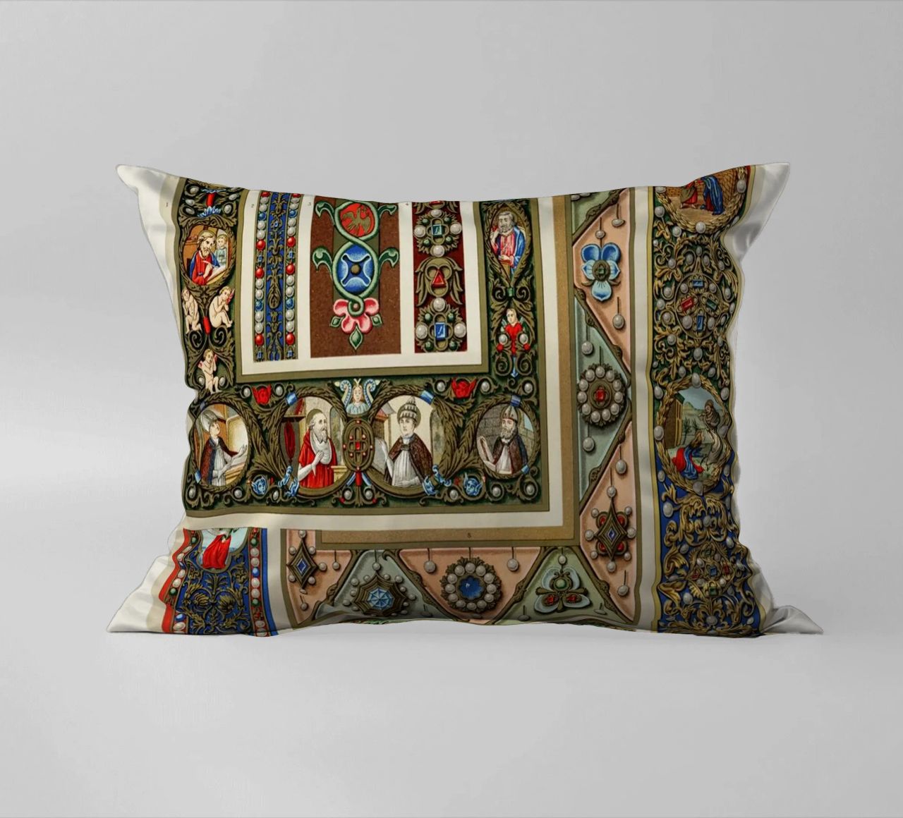 Albert Racine: Medieval Ornaments - Illuminated Manuscript A decorative cushion by ClubArt