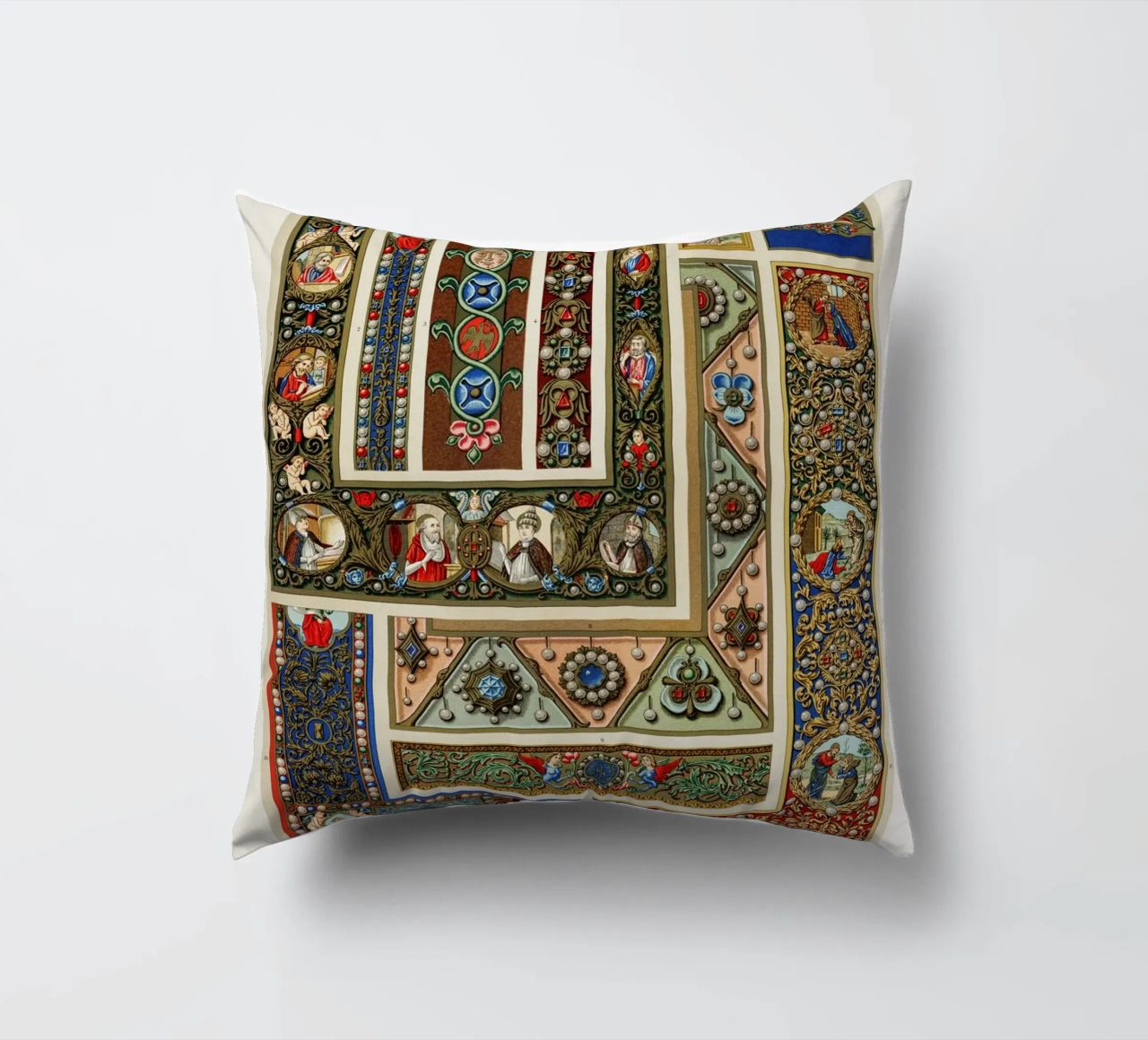 Albert Racine: Medieval Ornaments - Illuminated Manuscript A decorative cushion by ClubArt