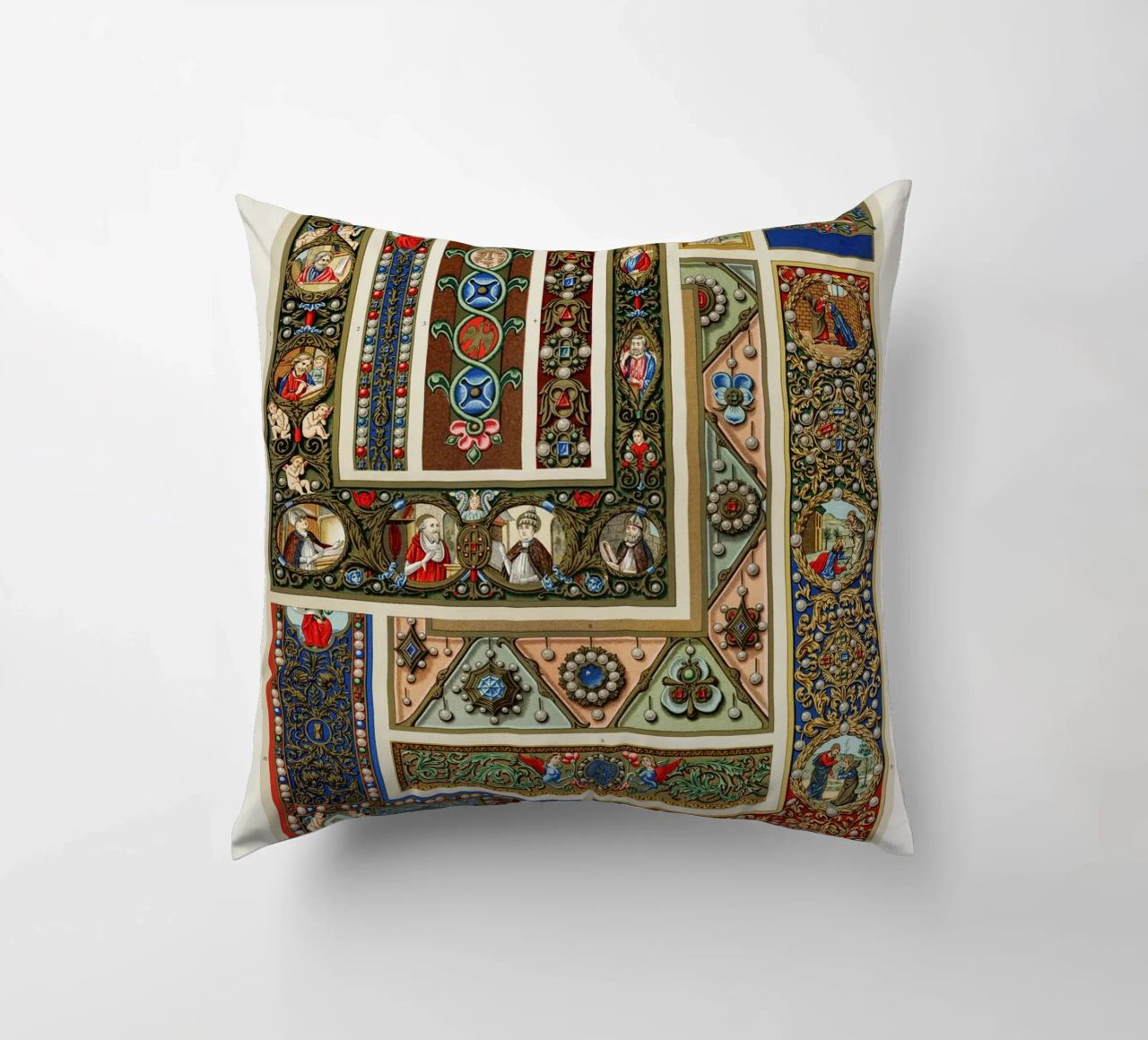 Albert Racine: Medieval Ornaments - Illuminated Manuscript A decorative cushion by ClubArt