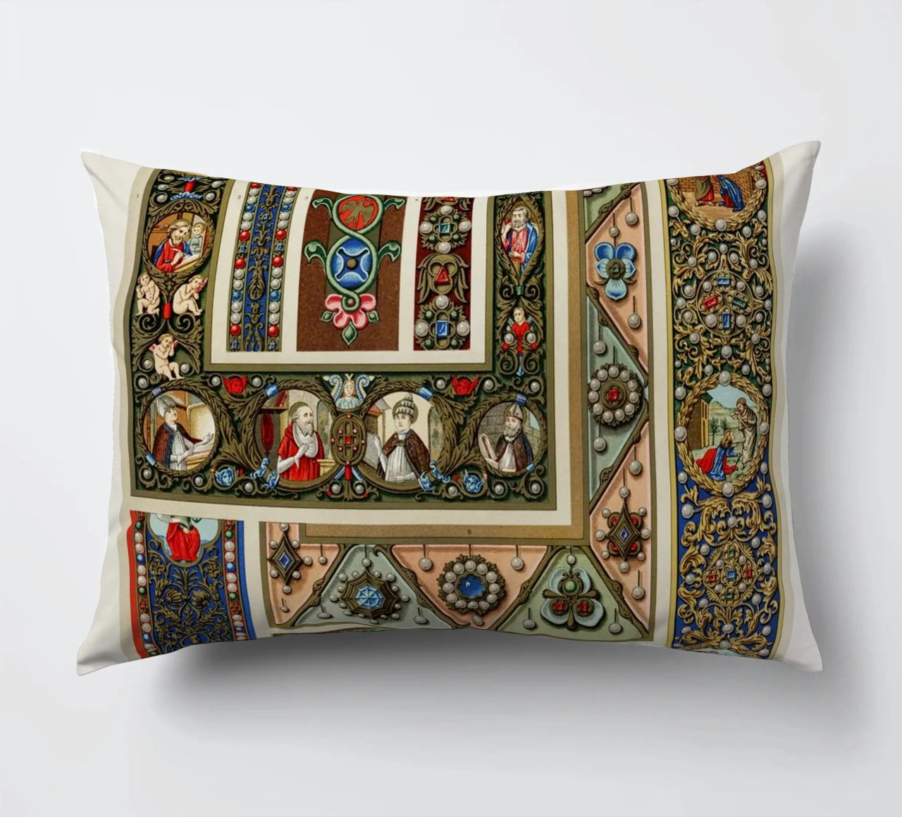 Albert Racine: Medieval Ornaments - Illuminated Manuscript A decorative cushion by ClubArt