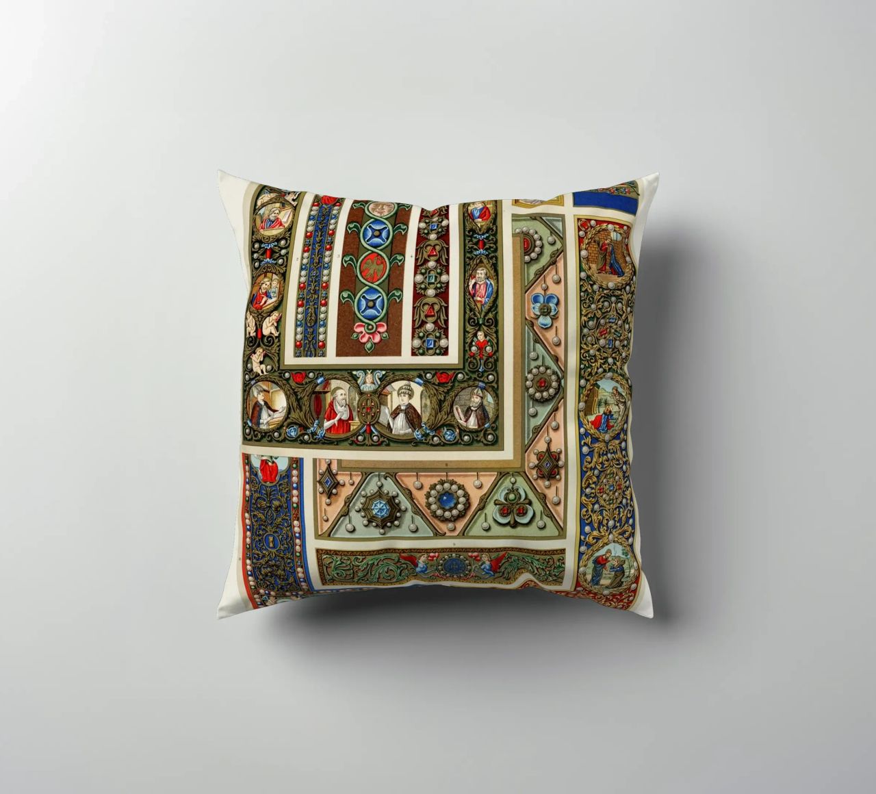 Albert Racine: Medieval Ornaments - Illuminated Manuscript A decorative cushion by ClubArt