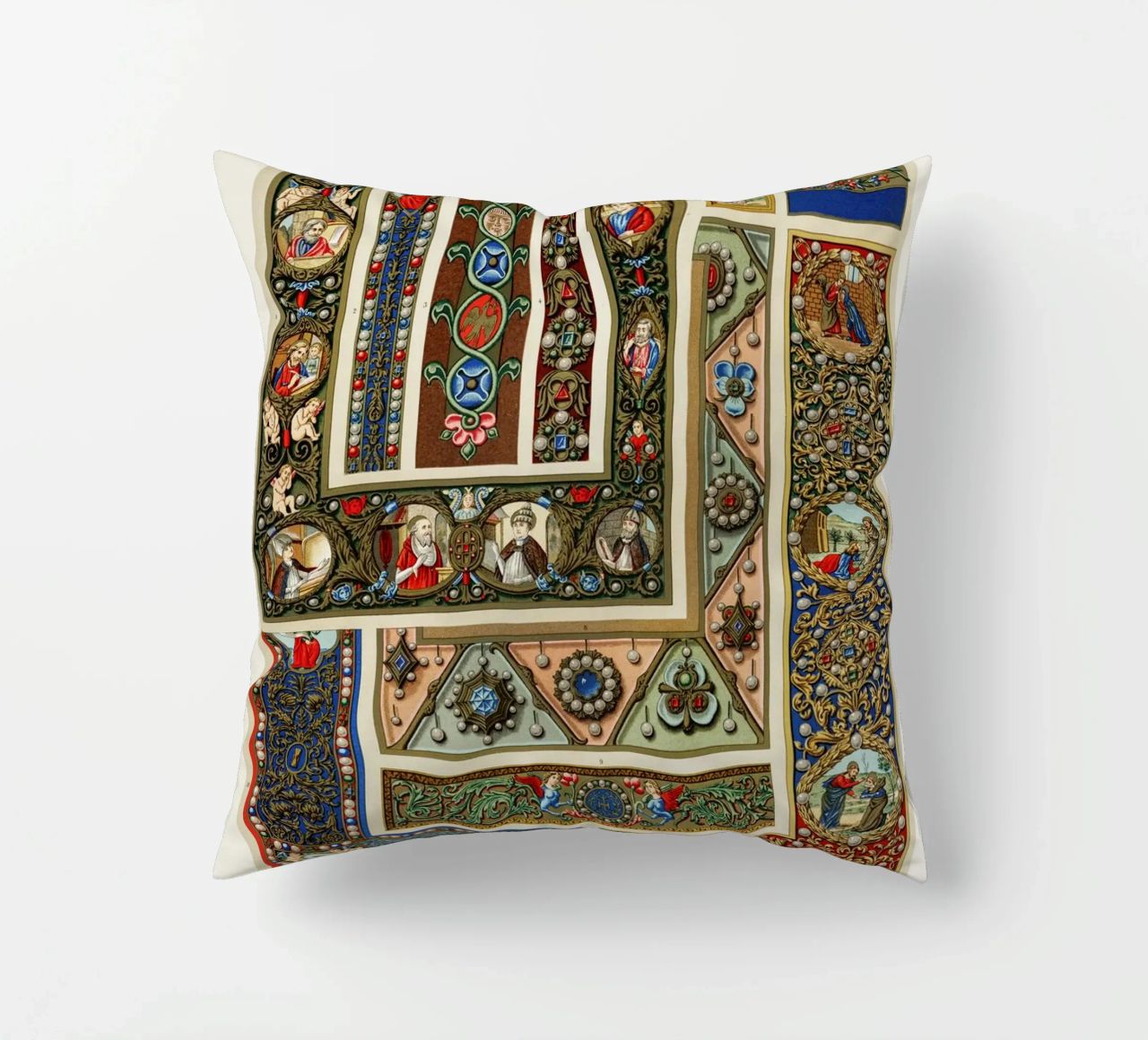 Albert Racine: Medieval Ornaments - Illuminated Manuscript A decorative cushion by ClubArt