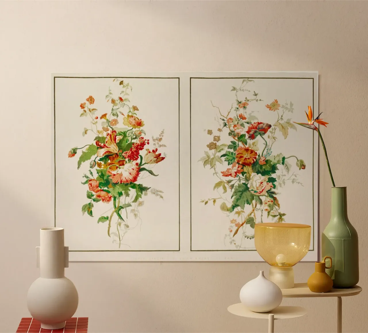 Digby Wyatt: Floral Paper Hangings - Victorian Botanical Art poster with wooden frame by ClubArt