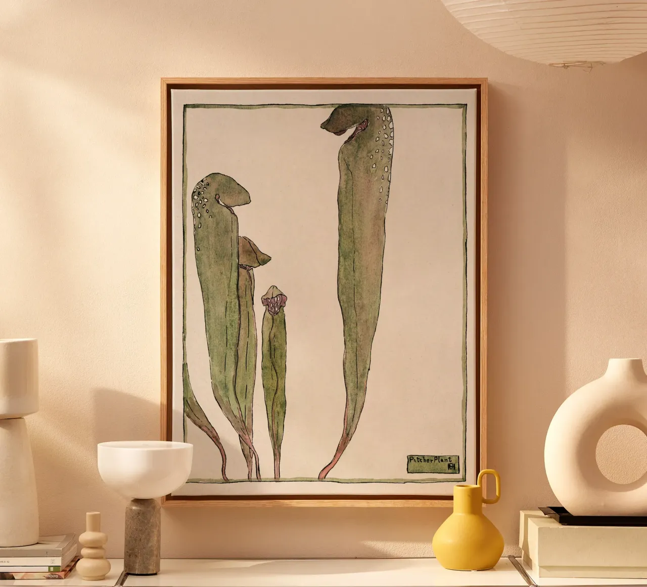 Hannah Overbeck: Kruikplant - Arts & Crafts Botanical (19 canvas met Baklijst van ClubArt