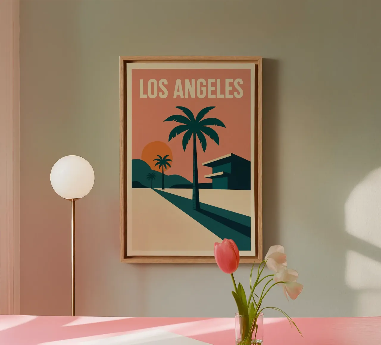 LOS ANGELES - A graphic version of the Californian icon canvas with Floater frame by JETLAG | affiches voyage