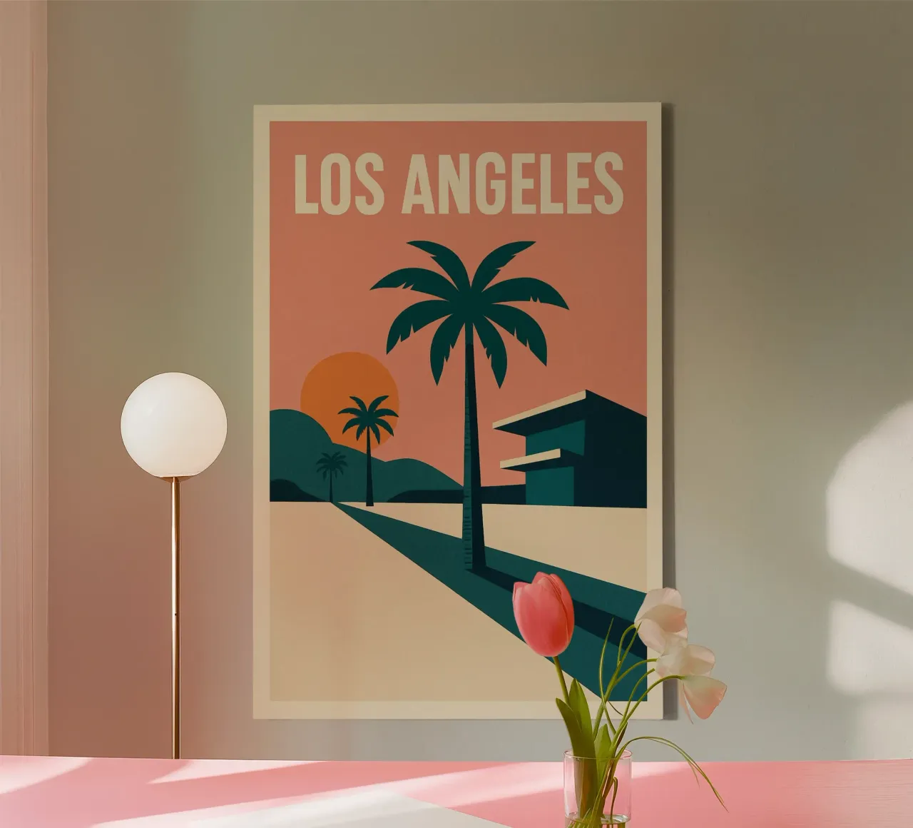 LOS ANGELES - A graphic version of the Californian icon canvas with Floater frame by JETLAG | affiches voyage