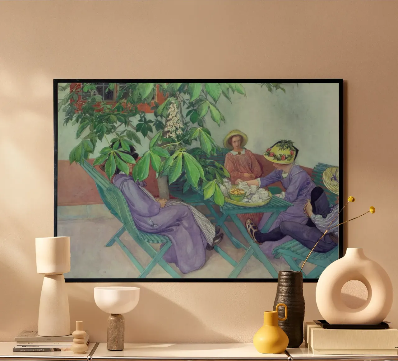 Larsson - Teatime under Chestnut Blossoms poster con telaio in plastica da ARTOTHEK