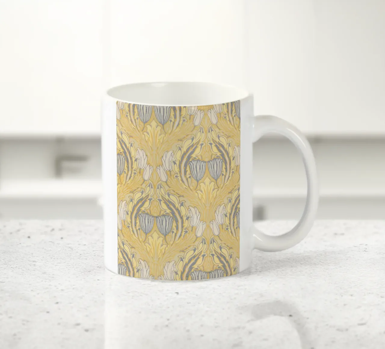 Walter Crane Zijwand: Arts & Crafts Bloemen - Geel & Grijs keramische mok van ClubArt
